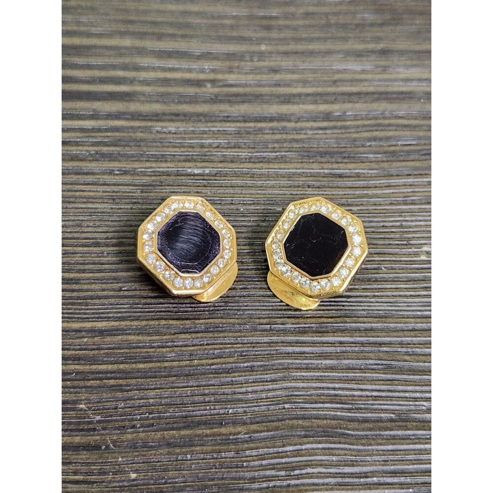 christian dior vintage clip on earrings Black Gold Crystal